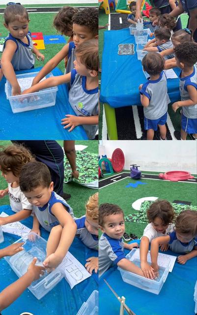 Crianças em experiência com água