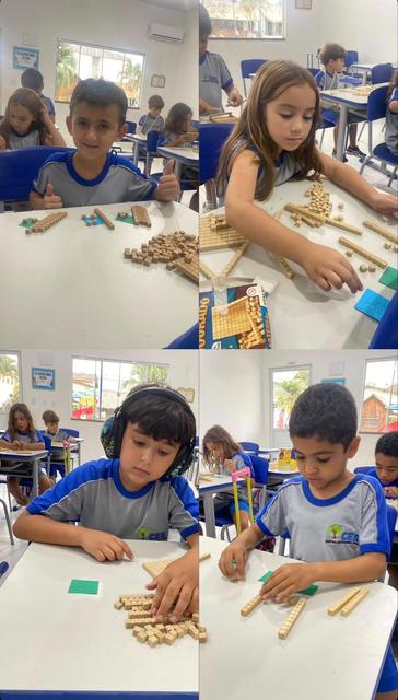 Alunos em atividade com palitos